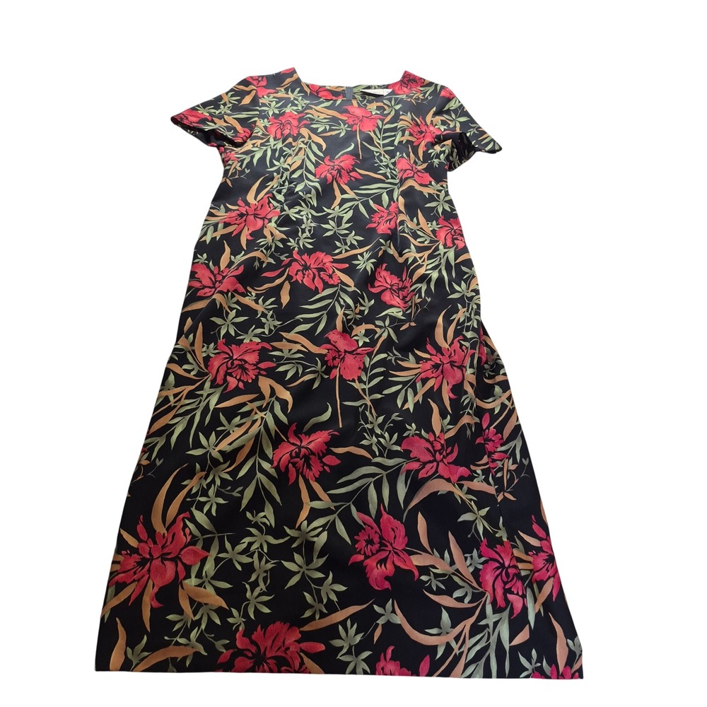 Kathie Lee Collection Tropical Floral Dress Womens L 12/14 Resort Boho Vtg 90s
